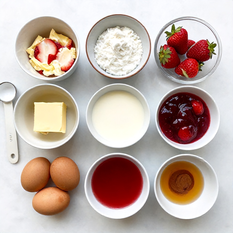 Strawberry Earthquake Cake ingredients: strawberries, cake mix, butter, etc.