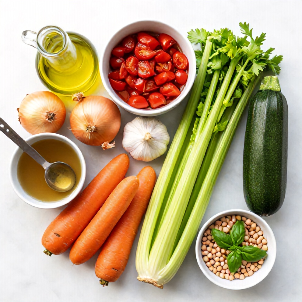 Raw Ingredients for Easy Summer Minestrone Soup