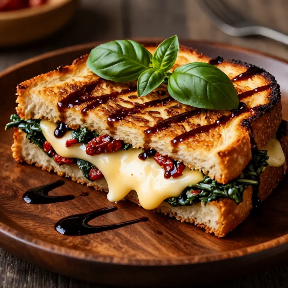 Sun-Dried Tomato Spinach Grilled Cheese on a Plate