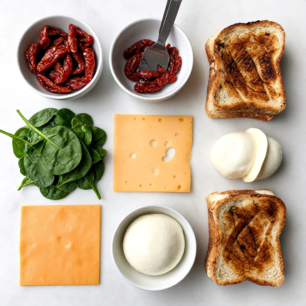 Raw Ingredients for Sun-Dried Tomato Spinach Grilled Cheese