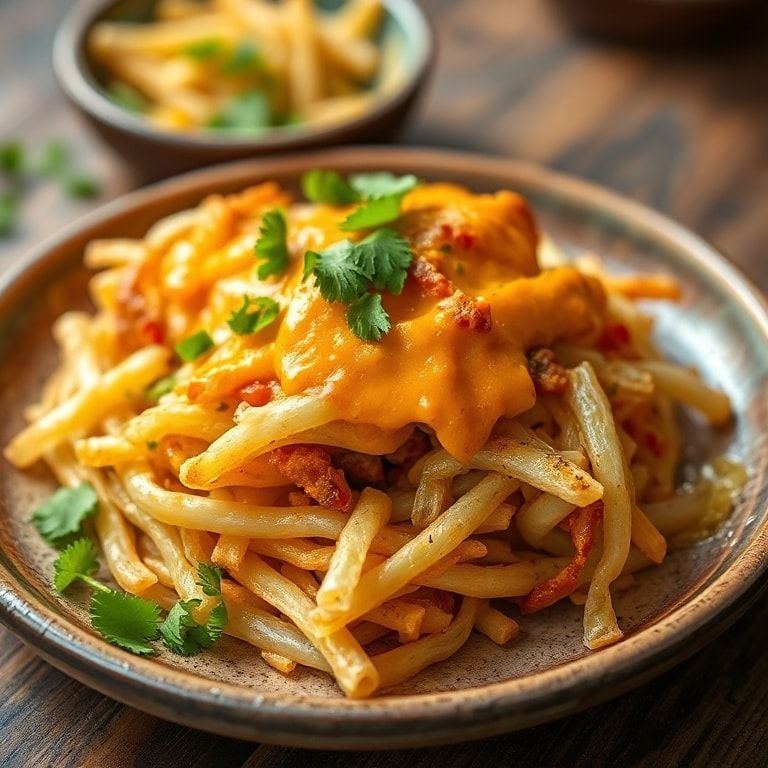 Close up of a plated serving of Tex-Mex Frito Cowboy Cabbage Dinner garnished with chopped cilantro on a rustic plate