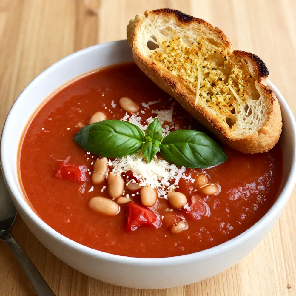 Tomato and White Bean Soup with Garlic Toast
