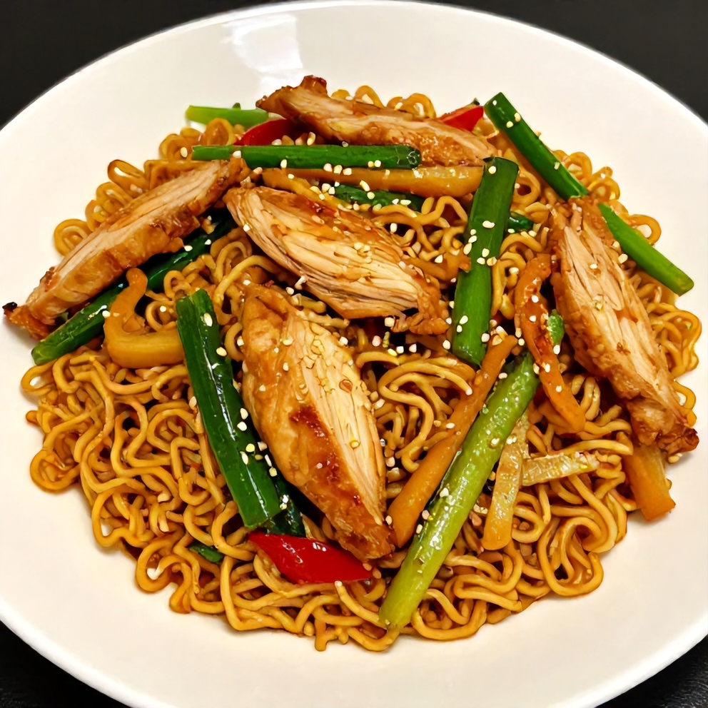 Plated Chicken Ramen Stir Fry