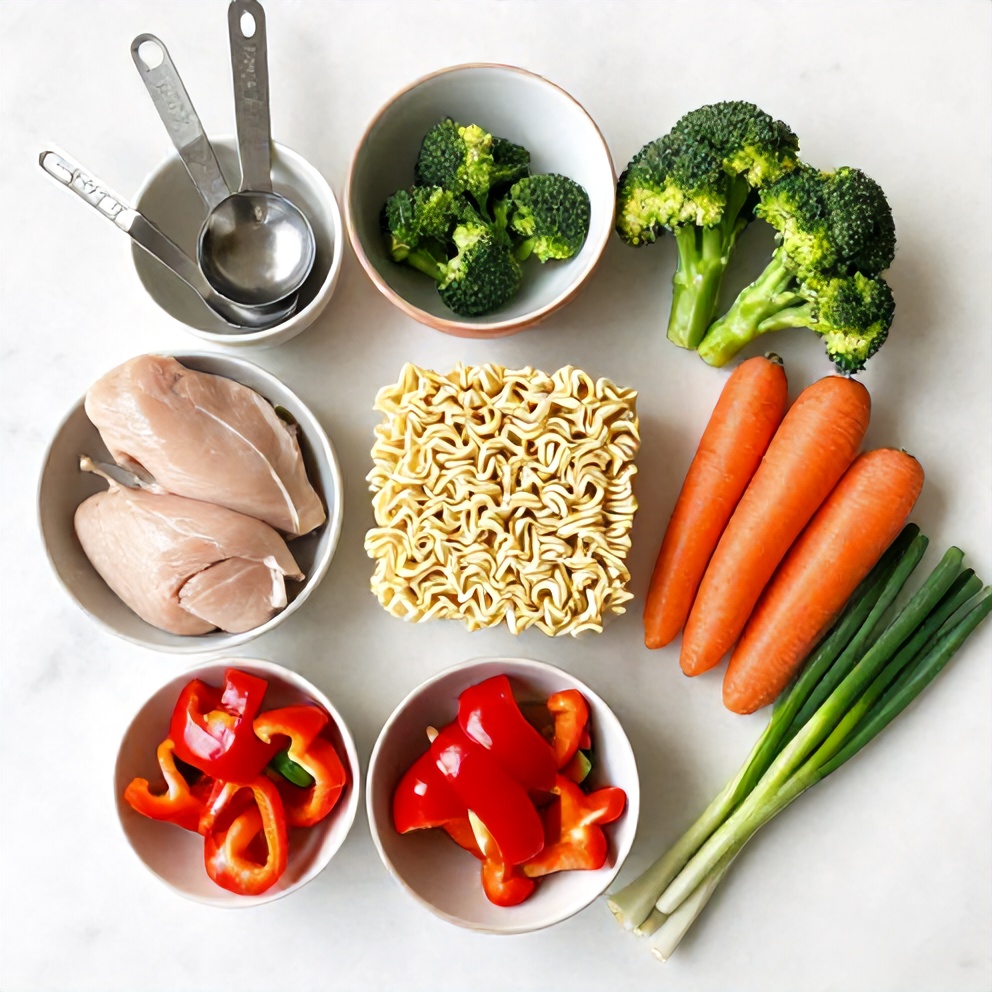 Raw Ingredients for Chicken Ramen Stir Fry