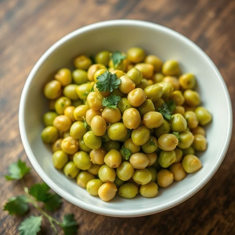 A single serving of fresh edamame salad garnished with chopped cilantro in a white ceramic bowl with side lighting