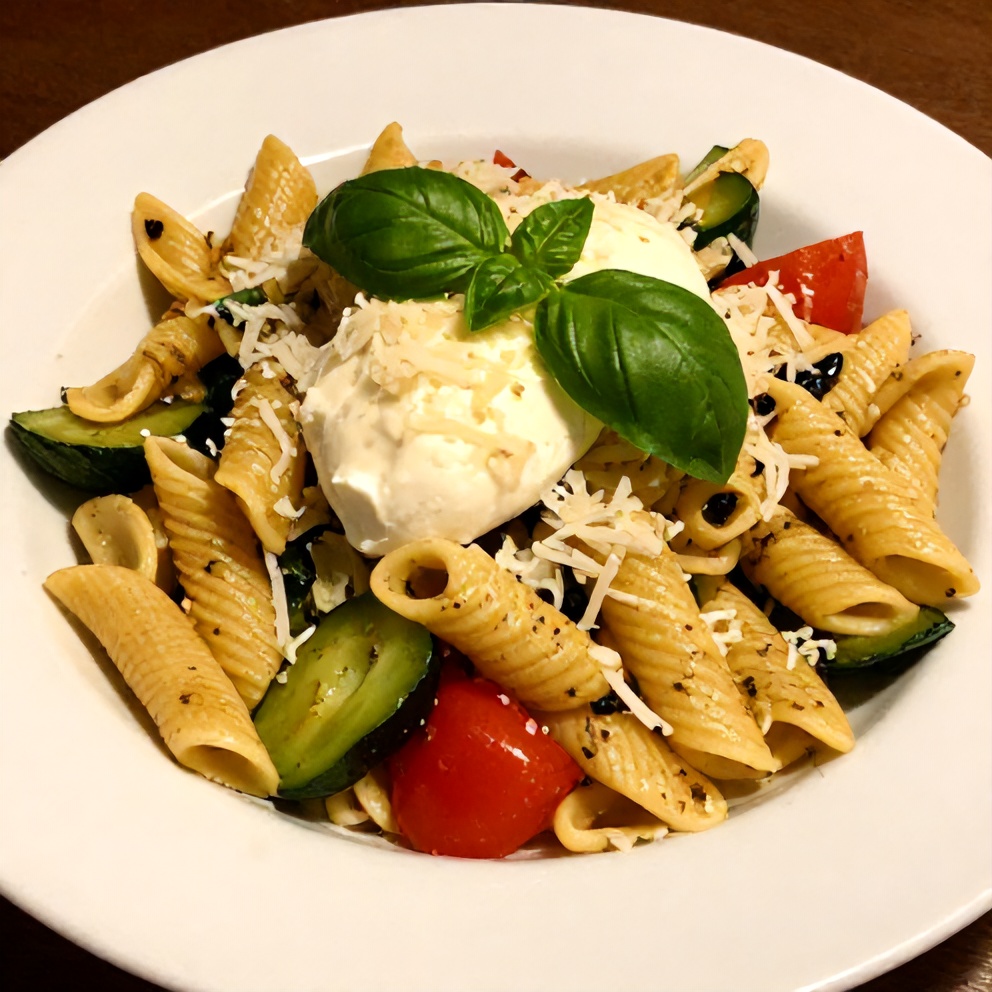 Plated Fresh Italian Pasta Salad with Mozzarella and Veggies