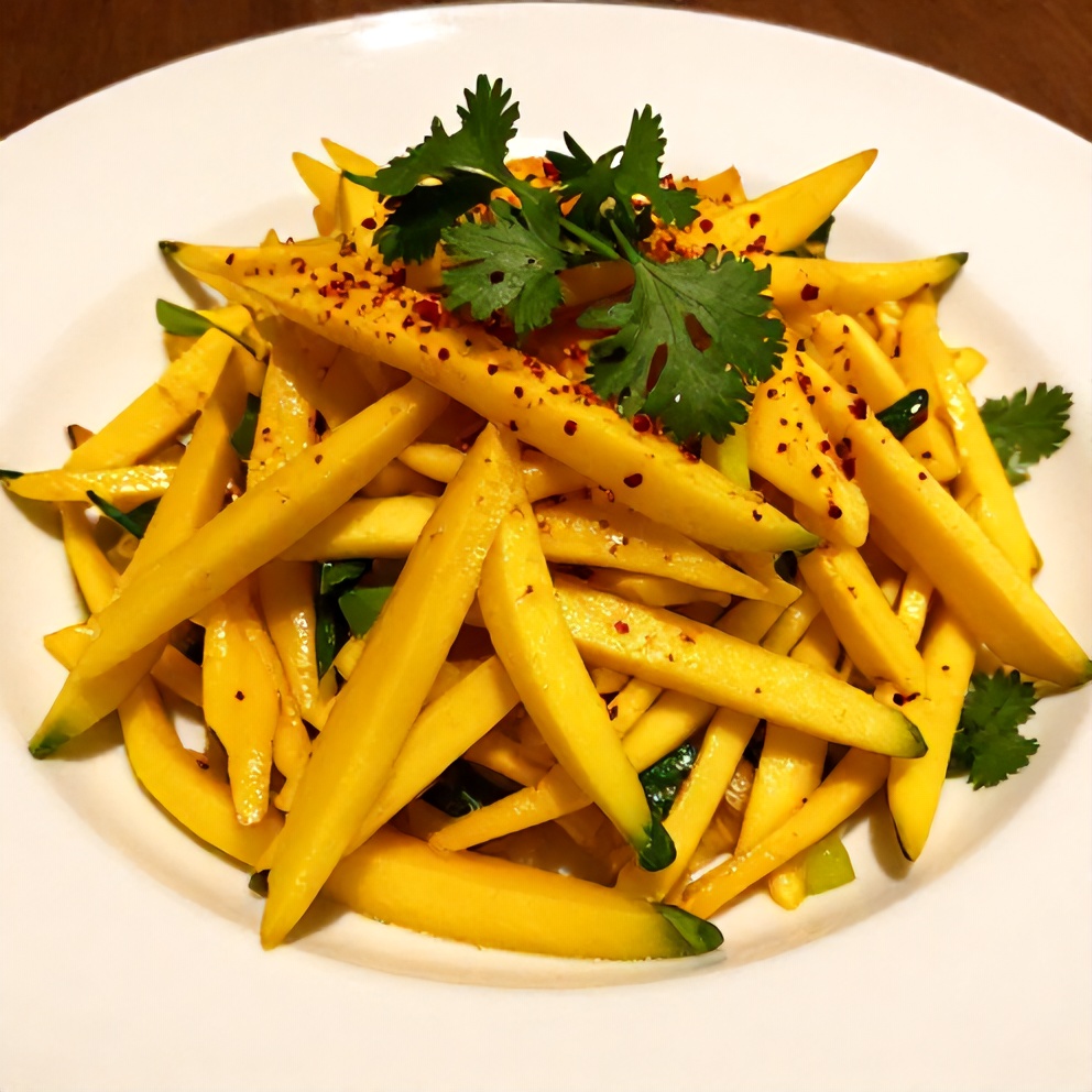 Plated fresh mango slaw