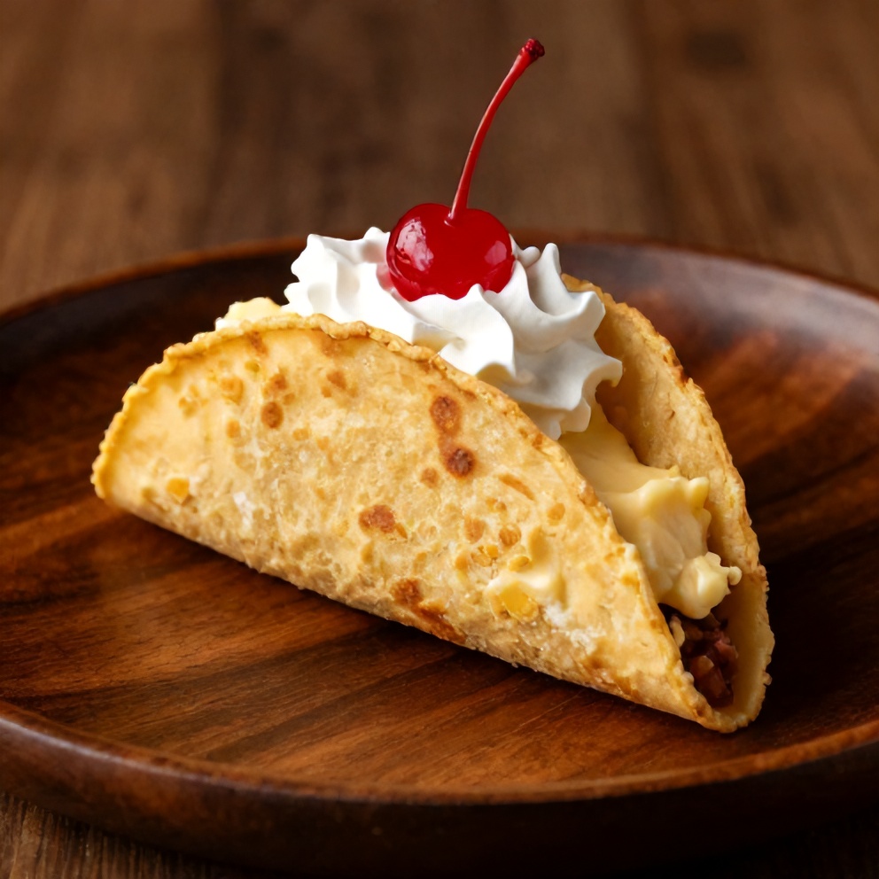 Finished Fruity Pebbles Cheesecake Tacos served on a plate, garnished with whipped cream and a cherry