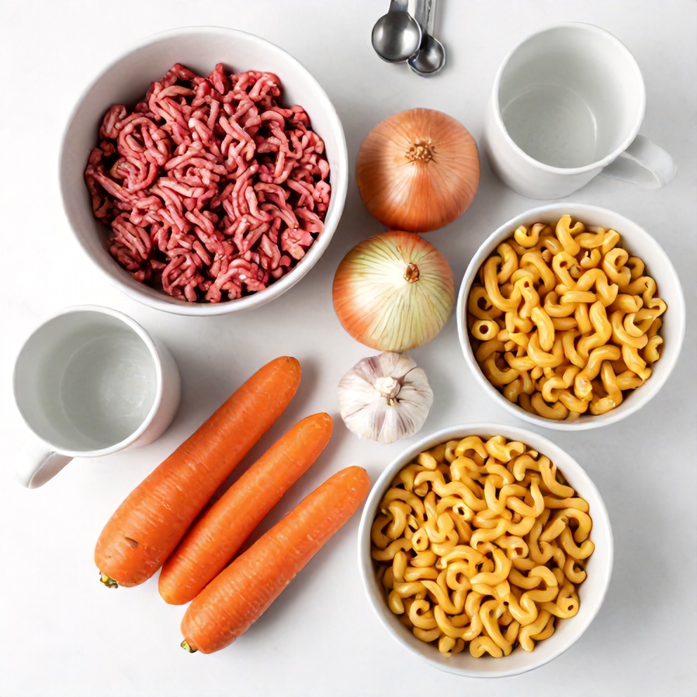Ingredients for Hearty Beef Macaroni Soup