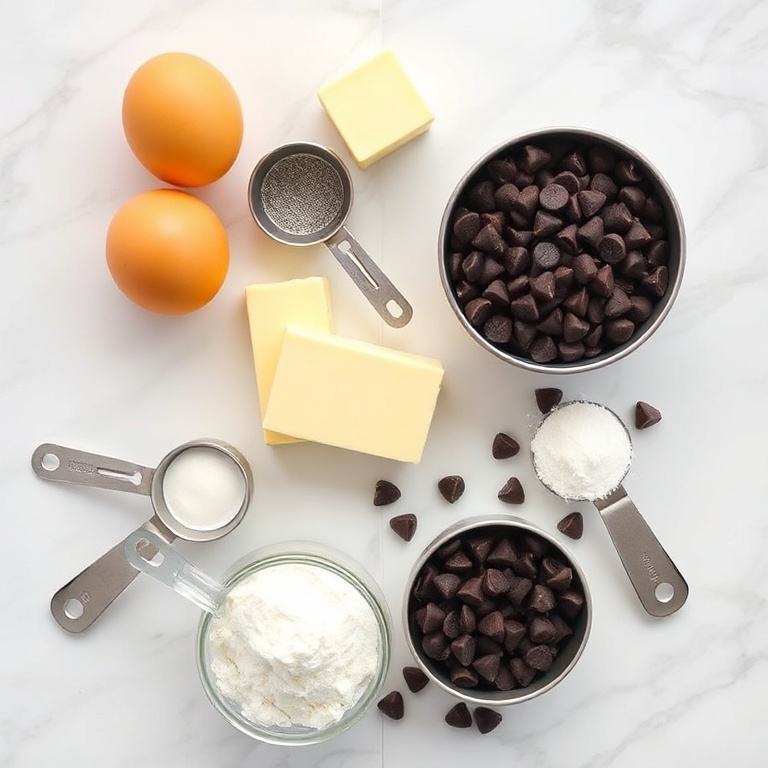 Fresh eggs, flour, sugar, butter, and chocolate chips for homemade chocolate chip custard brioche