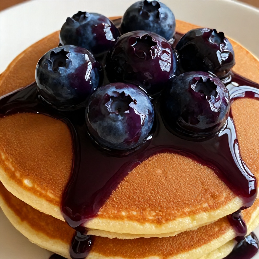 Blueberry Syrup drizzled on pancakes