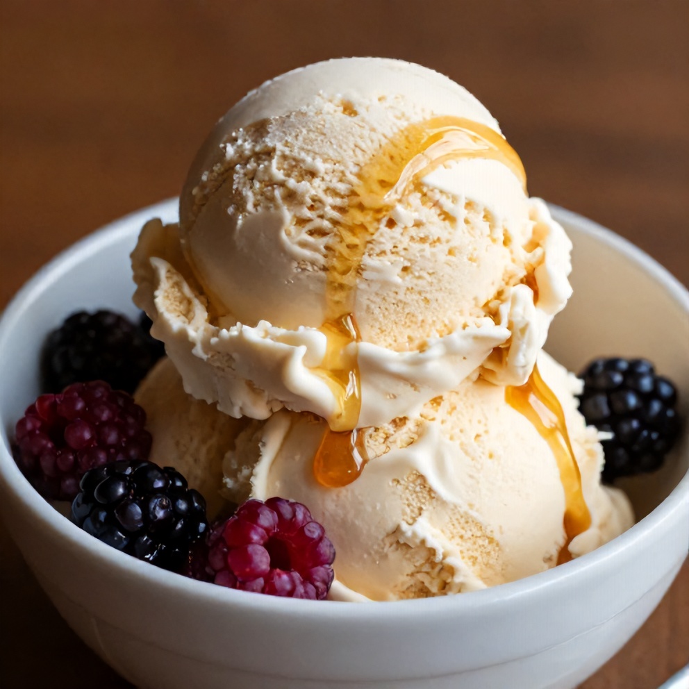 Honey lavender ice cream served in a bowl