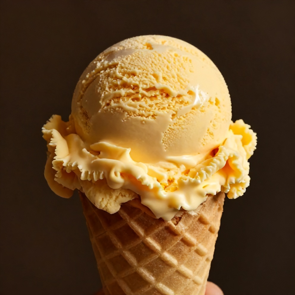 Scoop of honey lavender ice cream on a cone