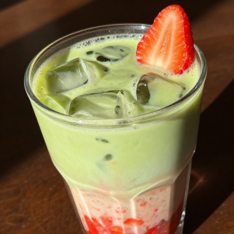 iced matcha strawberry latte