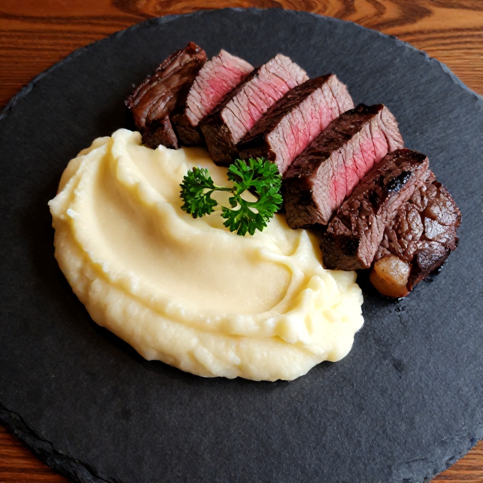Plated Irish Whiskey Steak with Colcannon Mash