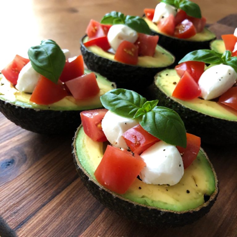 Keto Caprese Stuffed Avocado Bites