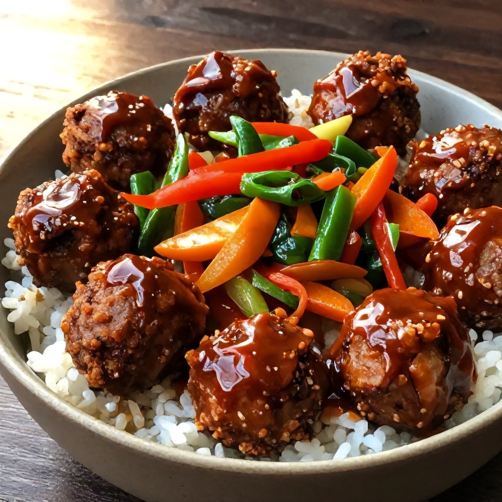Korean BBQ Meatball Rice Bowls