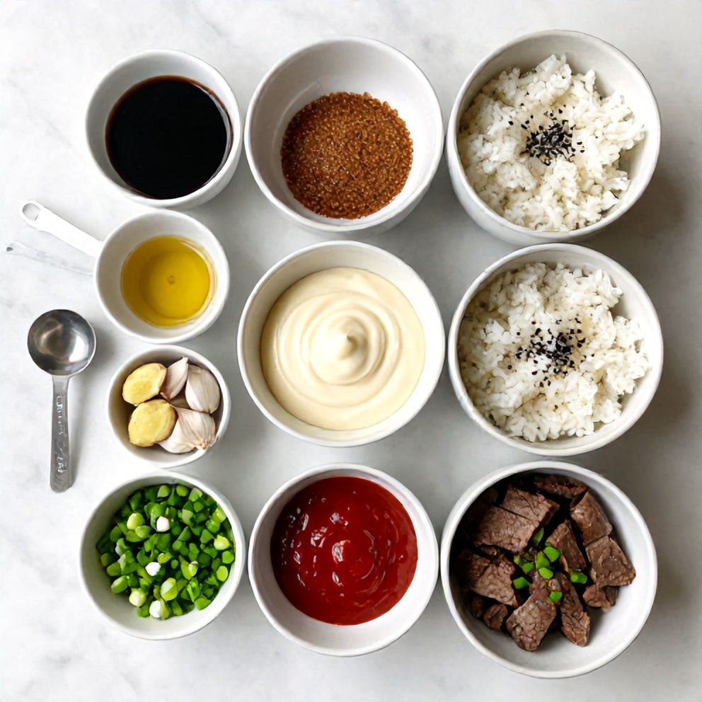 Raw ingredients for Korean BBQ Steak Rice Bowls