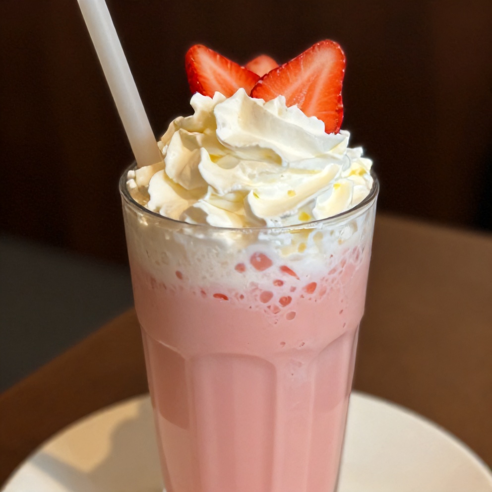 Glass of Korean strawberry milk with a straw