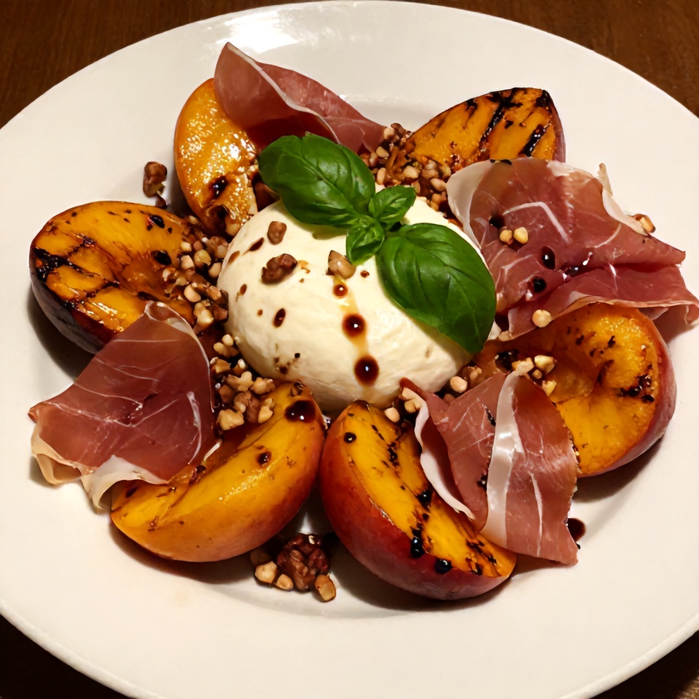 Mediterranean Grilled Peach Salad with Burrata