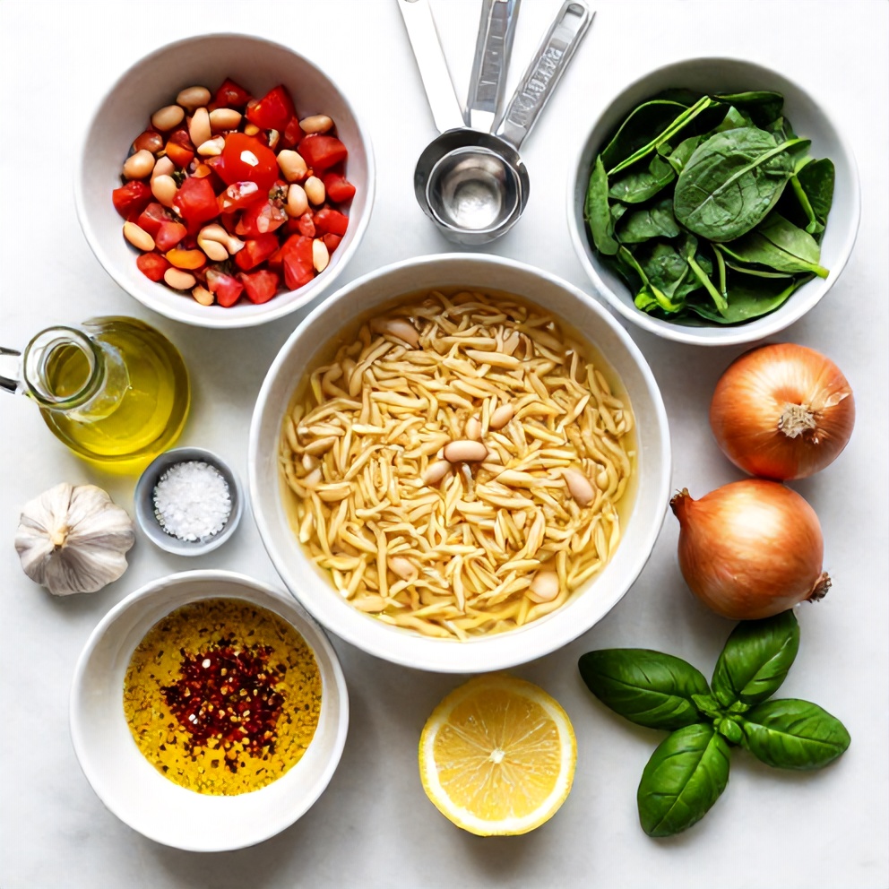 Mediterranean orzo and beans ingredients