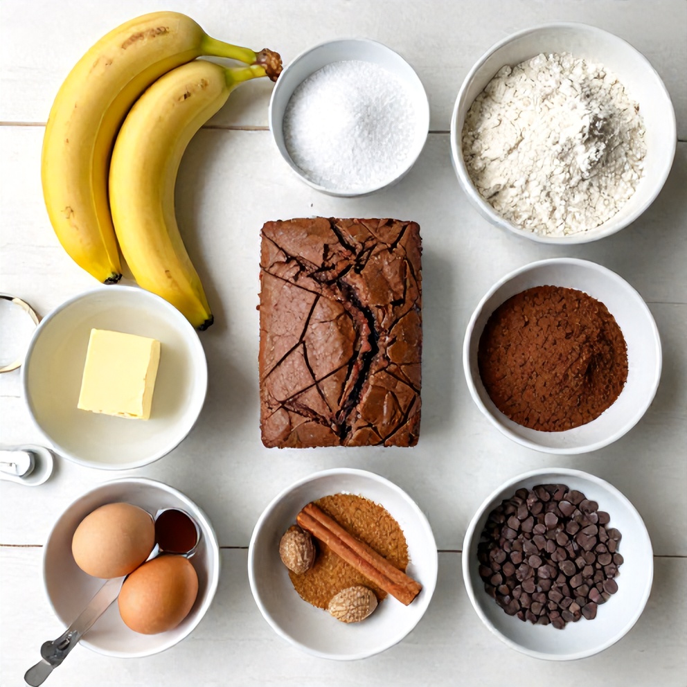 Raw ingredients for moist banana bread brownies
