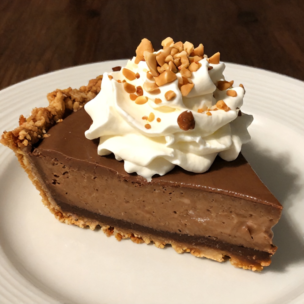 Sliced No-Bake Chocolate Peanut Butter Pie on a dessert plate