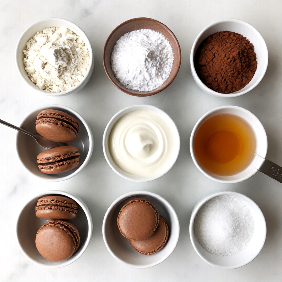 Raw ingredients for chocolate macarons