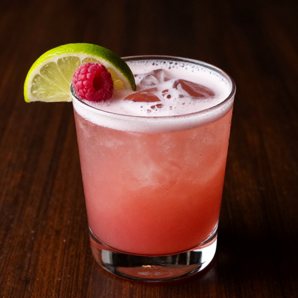 Raspberry Passionfruit Tequila Sour Cocktail Garnished with Fruit