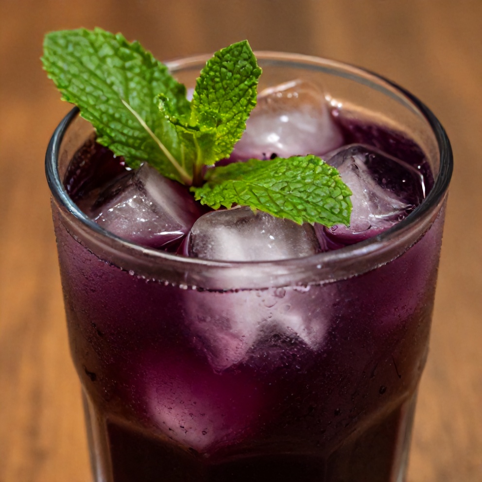 Blueberry Coconut Water Drink garnished with lime and mint