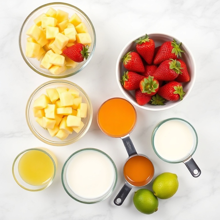 Ingredients for Refreshing Virgin Strawberry Pina Colada Mocktail