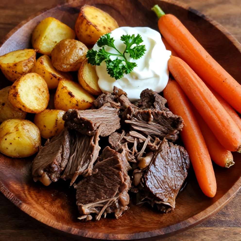 Plated Slow Cooker Chuck Roast with Vegetables