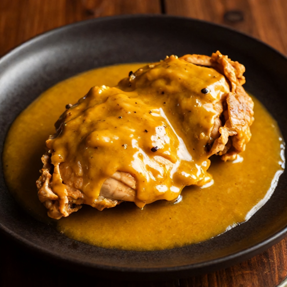 Plated serving of honey mustard chicken