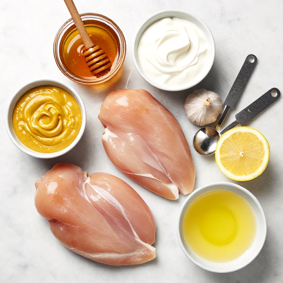 Raw ingredients for honey mustard chicken in the slow cooker