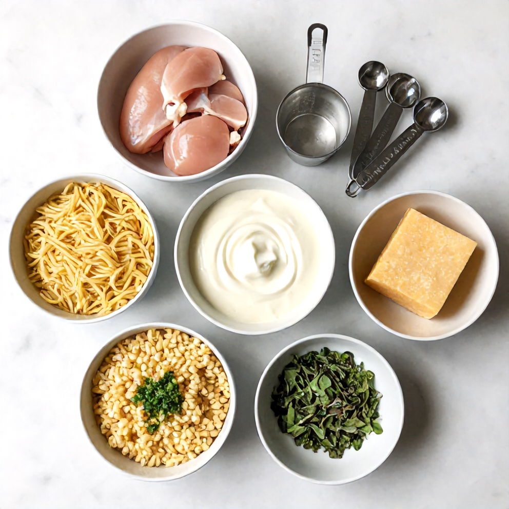 Raw ingredients for Slow Cooker Parmesan Herb Chicken with Creamy Orzo