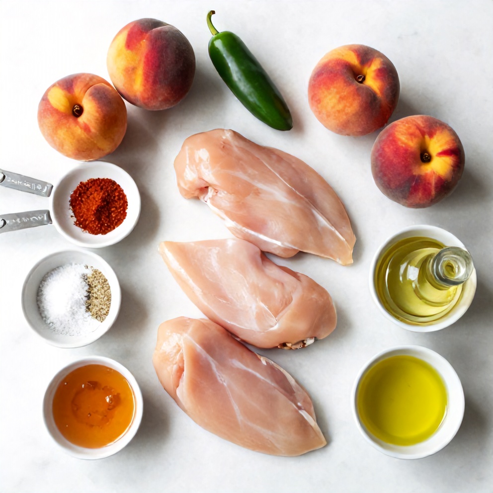 Raw ingredients for Spicy Jalapeño Peach Chicken