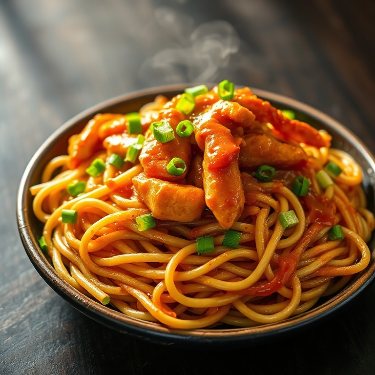 sticky garlic chicken noodles