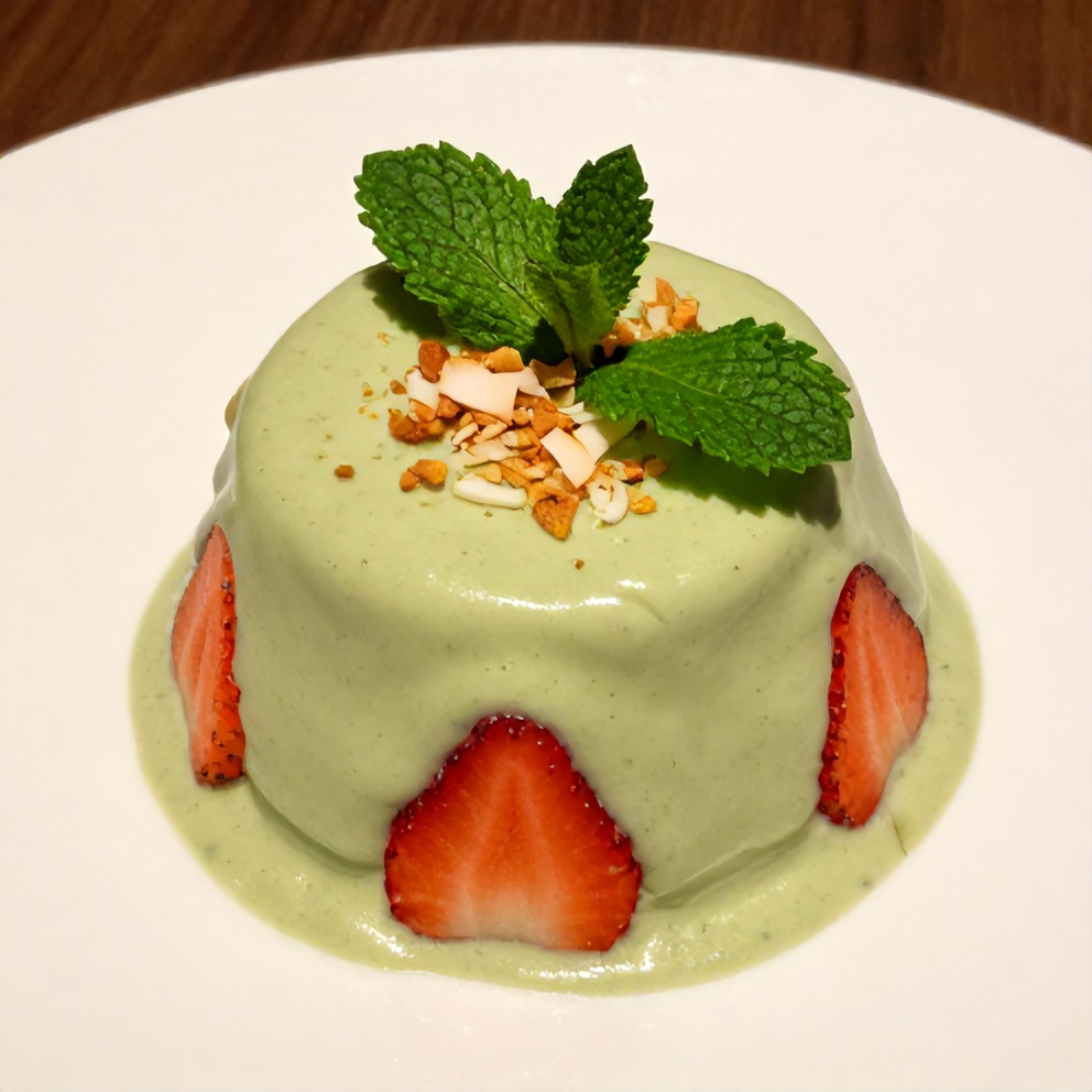 Strawberry Matcha Sago Dessert on a plate