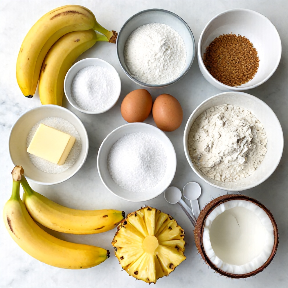 Raw ingredients for Tropical Hawaiian Banana Bread
