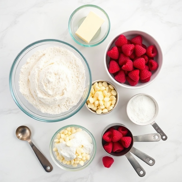 Ingredients for White Chocolate Raspberry Loaf Cake