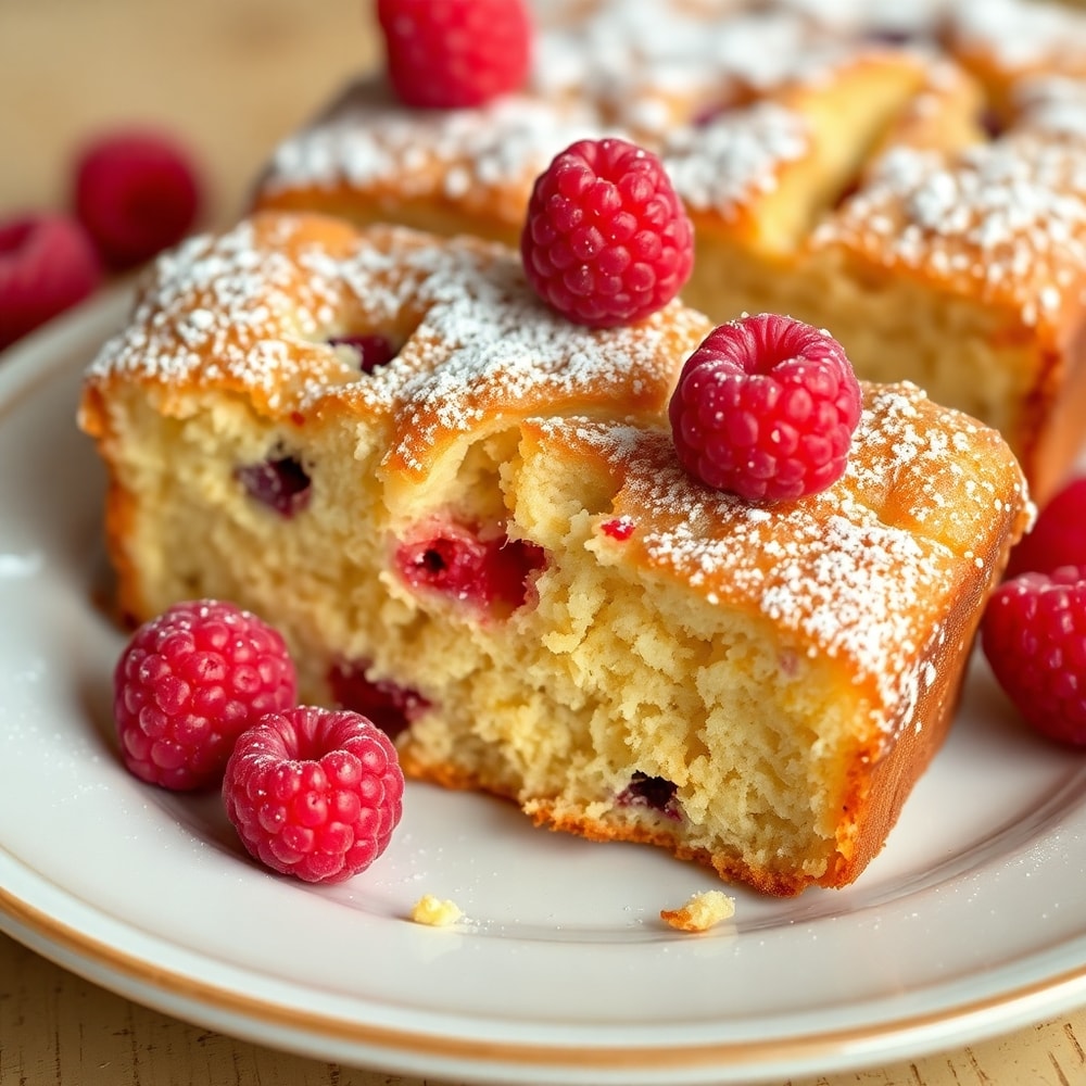 Raspberry Bread slice on a white plate