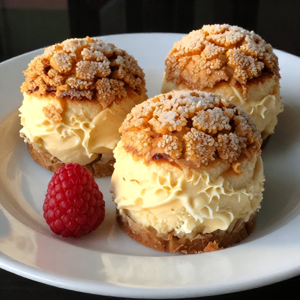 One perfect plated serving of Vanilla Bean Crème Brûlée Cheesecake Cupcakes on a white plate, garnished with a fresh raspberry, showing the creamy cheesecake filling and crackly sugar crust.