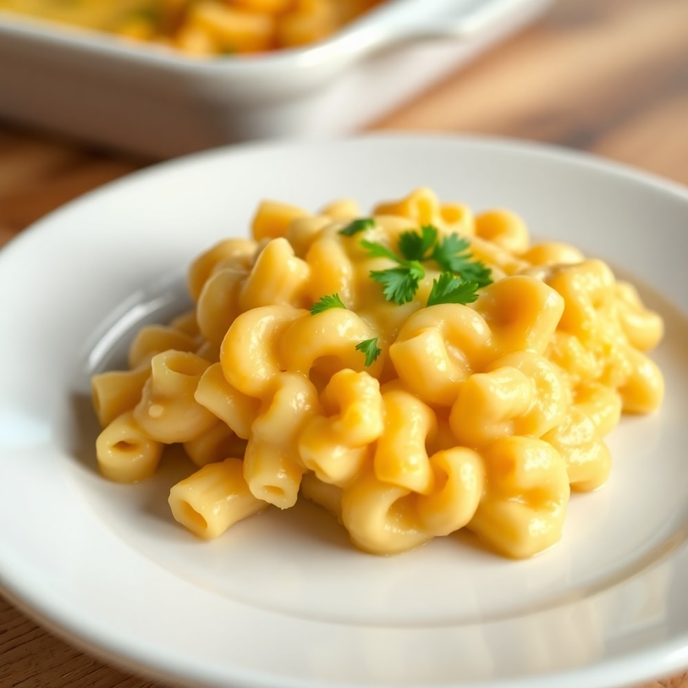 Plated Creamy Baked Macaroni and Cheese
