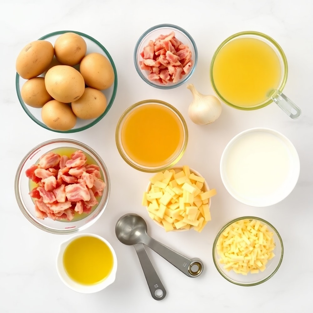 Raw ingredients for creamy baked potato soup