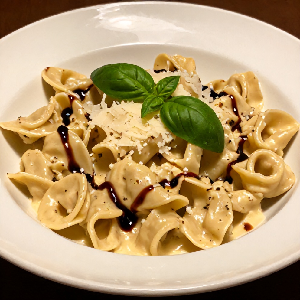 Plated Creamy Chicken Tortellini Dinner