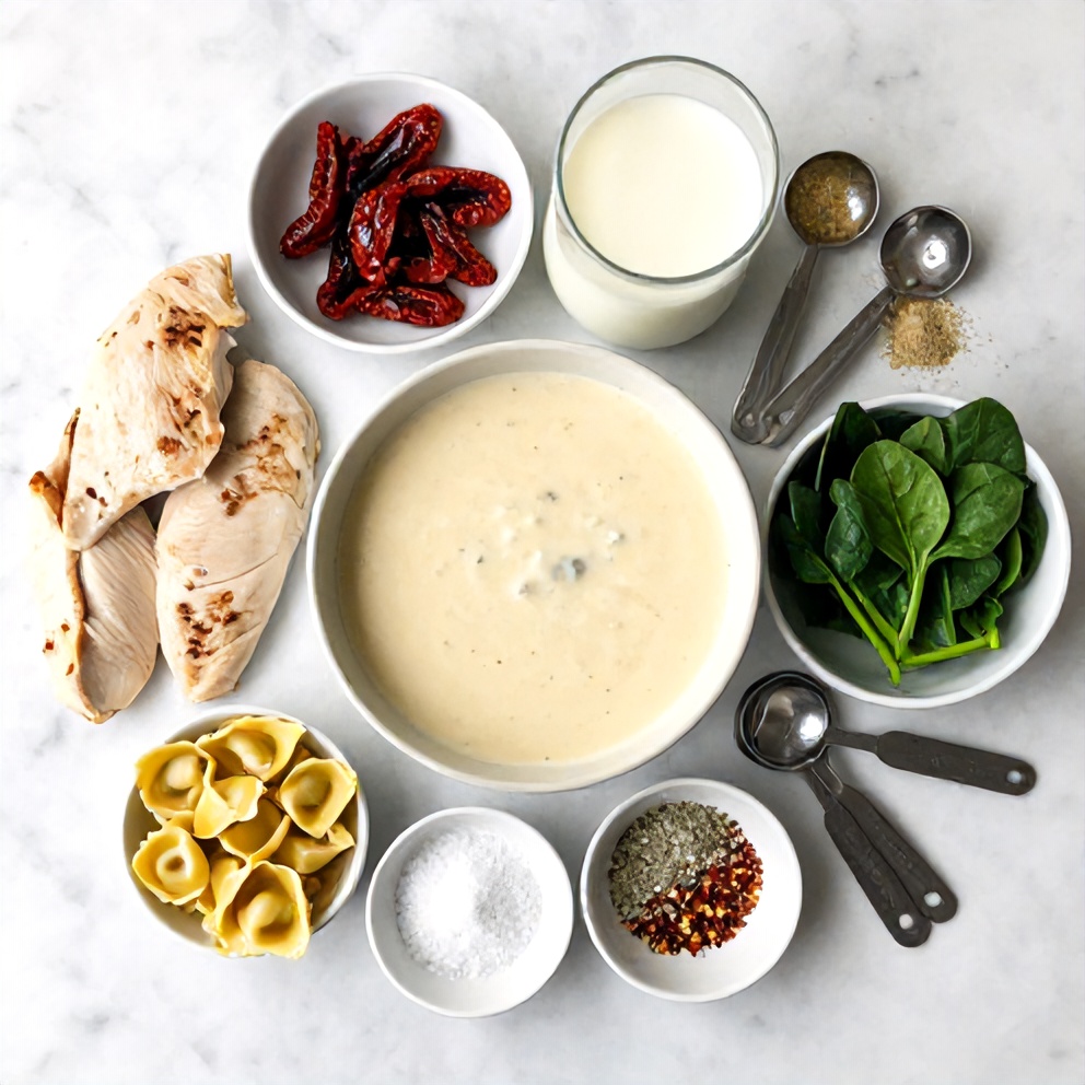 Raw Ingredients for Creamy Chicken Tortellini Dinner