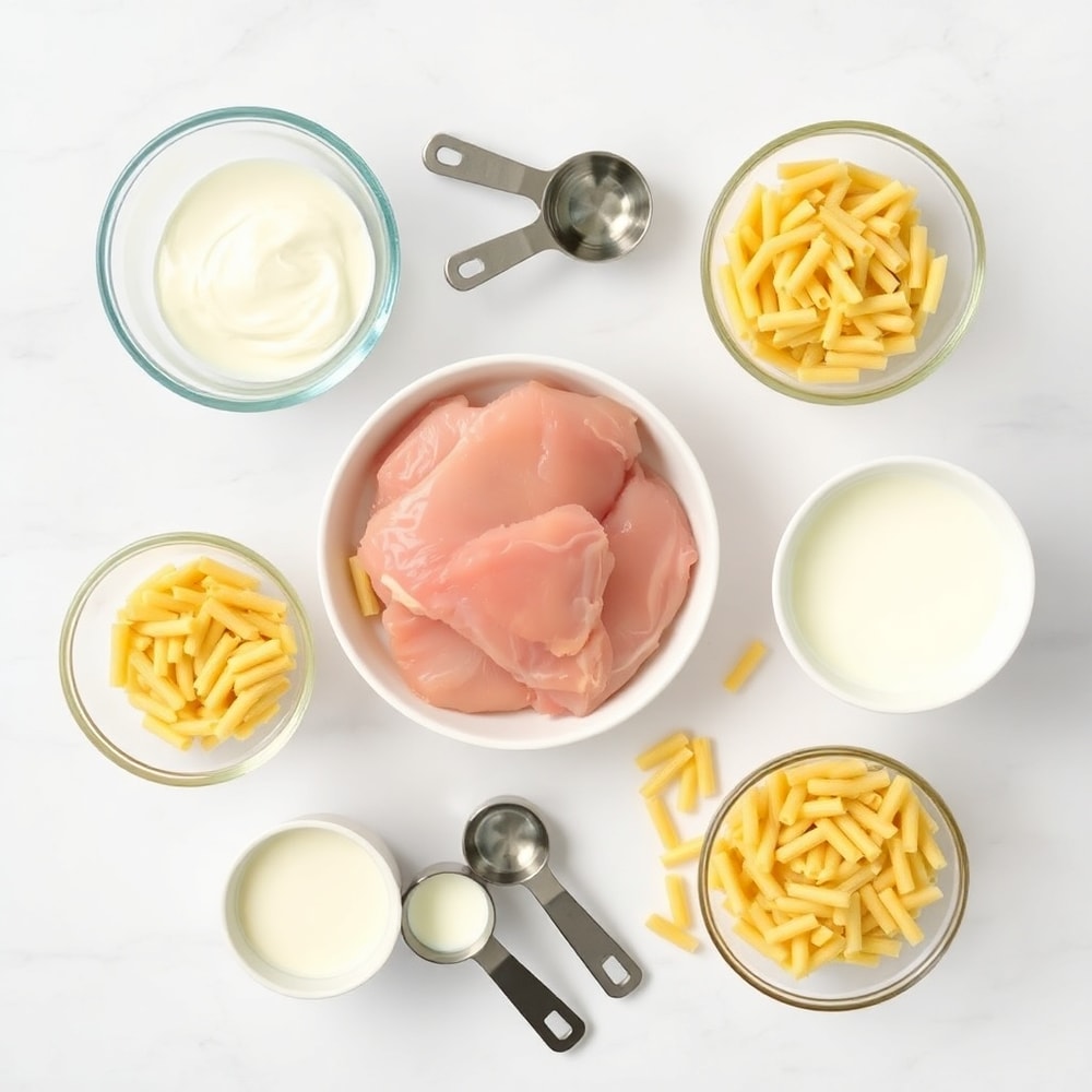 Raw ingredients for Creamy Crack Chicken Pasta