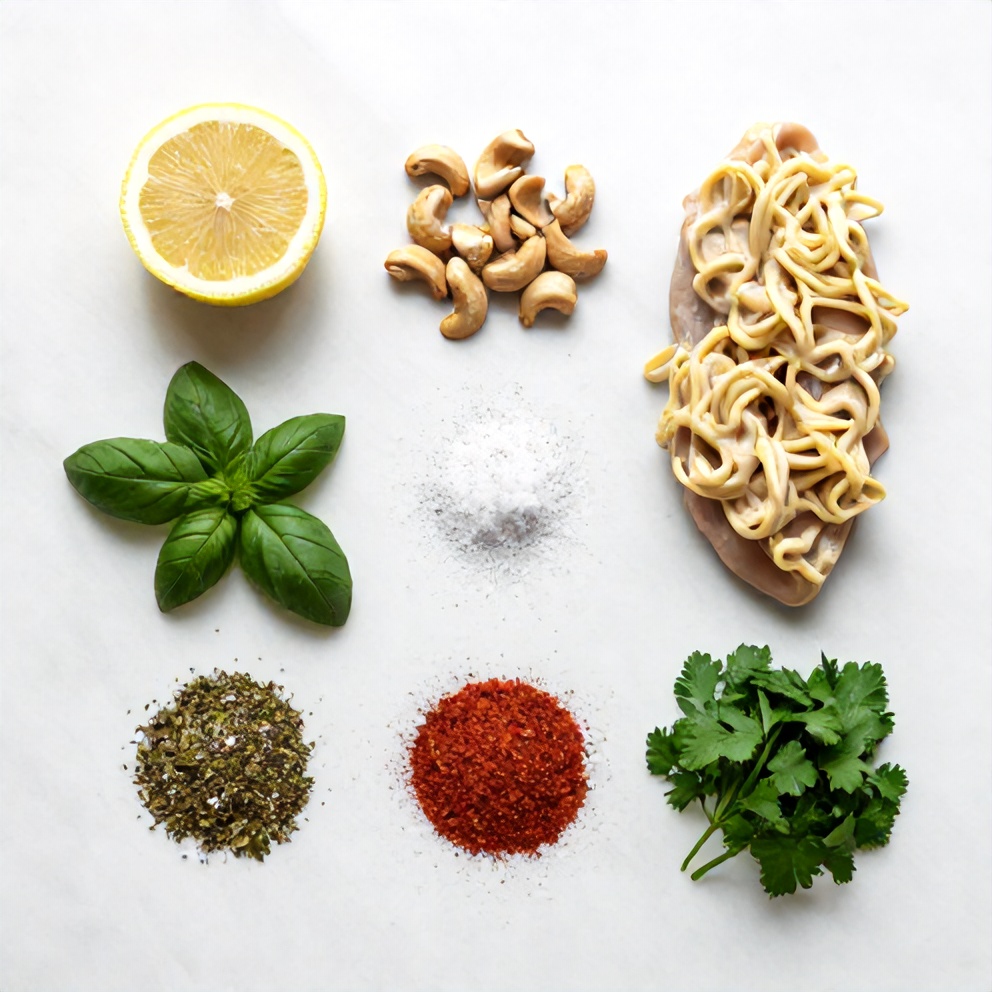 Raw Ingredients for Creamy Dairy-Free Chicken Alfredo