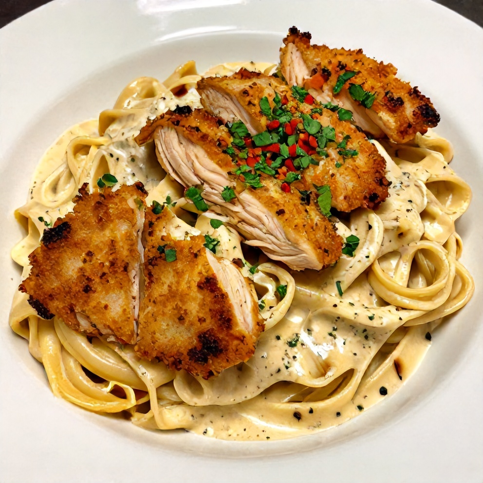 Plated Creamy Garlic Parmesan Chicken Pasta