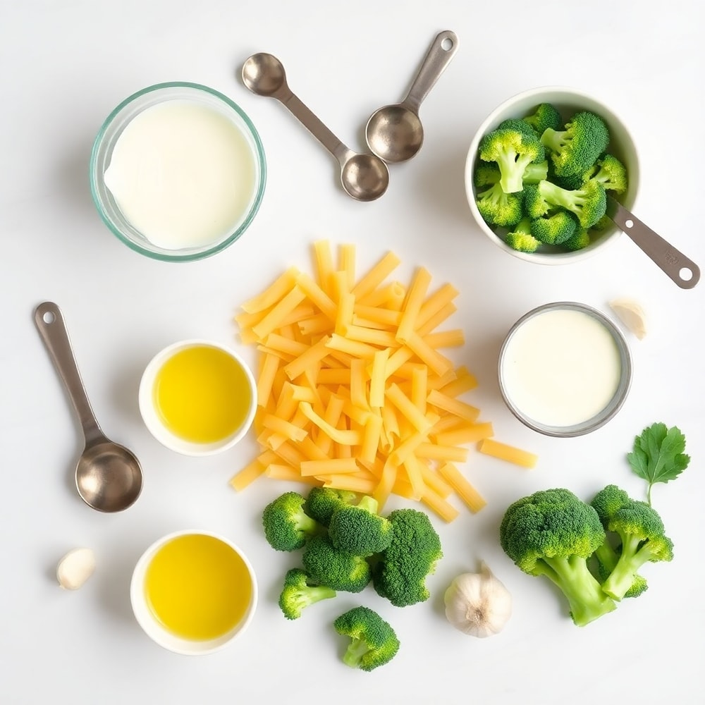 Raw ingredients for Creamy Mafaldine Pasta Limone with Broccoli